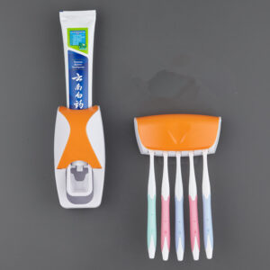 Distributeur automatique de dentifrice + porte-brosses à dents (mural)