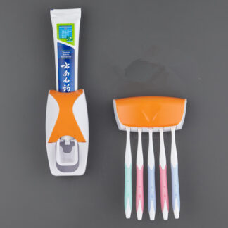 Distributeur automatique de dentifrice + porte-brosses à dents (mural)