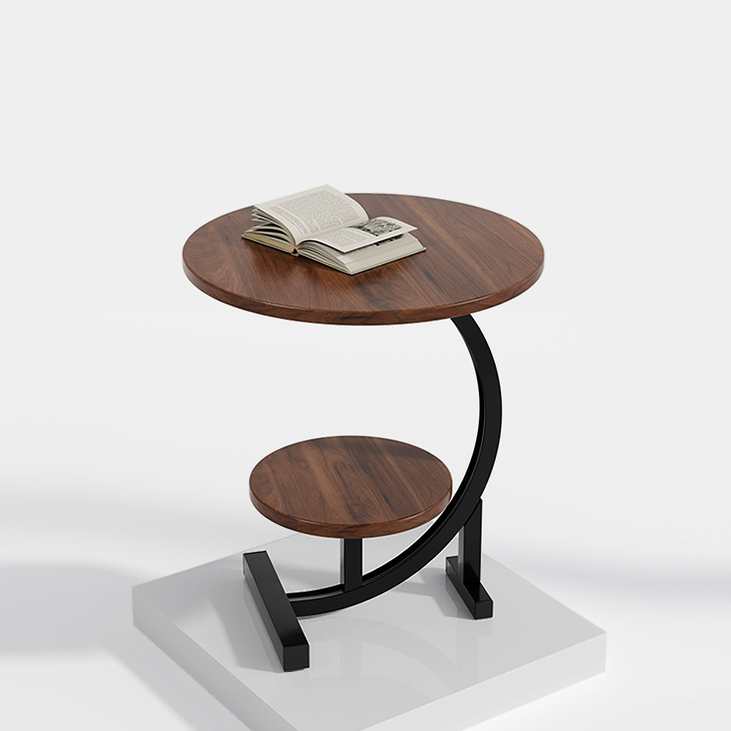 Table d'appoint ronde en C – Bout de canapé / table de chevet, plateau bois & pied métal – Image 5