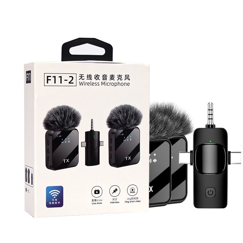 Microphone cravate sans fil F11-2 (2 micros + récepteur) – Smartphone, vlog & interview – Image 5