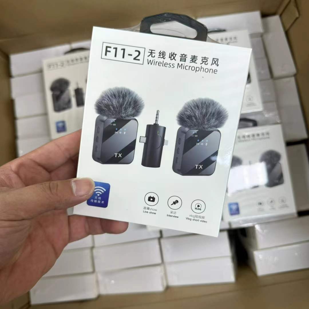 Microphone cravate sans fil F11-2 (2 micros + récepteur) – Smartphone, vlog & interview – Image 2