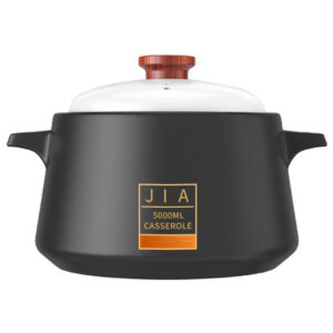Cocotte en céramique JIA 5 L – Faitout résistant à la chaleur, couvercle à poignée bois
