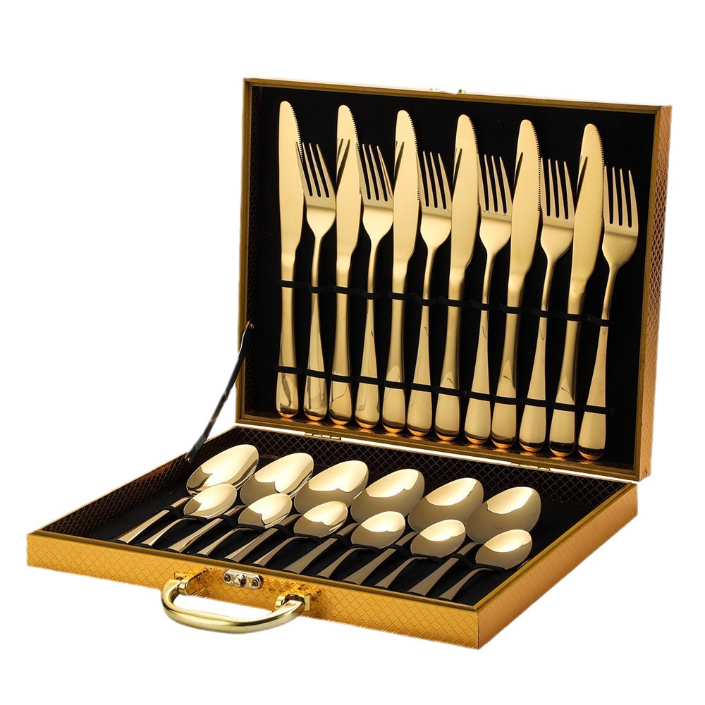 Coffret de couverts dorés 24 pièces en inox – Service 6 personnes (coffret cadeau)