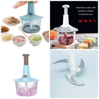 Hachoir manuel à pression – Robot de cuisine à poussoir (oignons, ail, viande, légumes)