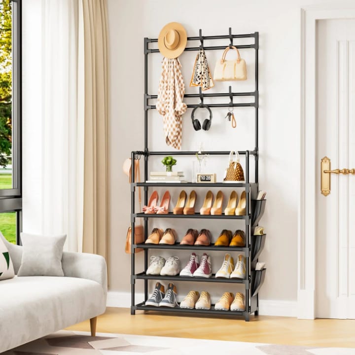 Meuble d'entrée avec range-chaussures & patères – Portant manteaux + étagères
