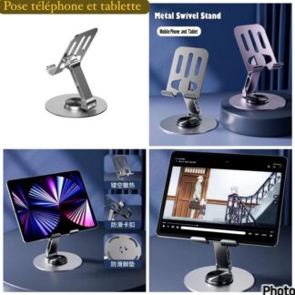 Support téléphone & tablette en métal – Pliable, rotatif 360°, réglable
