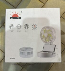 Ventilateur pliable rechargeable JR-555 – Sur pied/table, oscillant + support téléphone